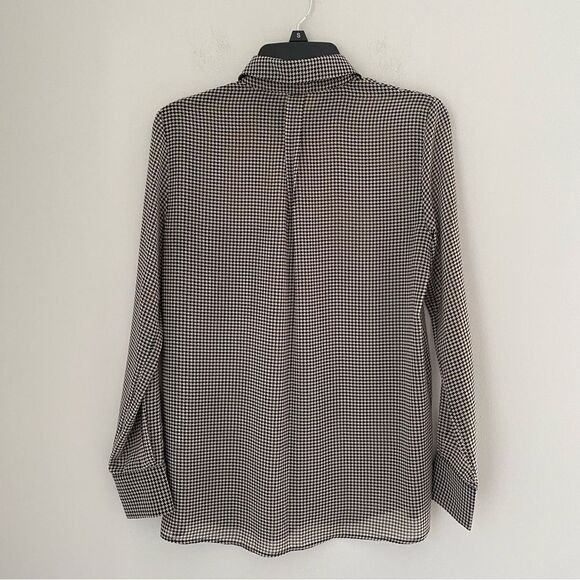 Zara Basic Women’s Houndstooth Women’s Button Front Sheer Long Sleeve Blouse XS - Picture 3 of 4